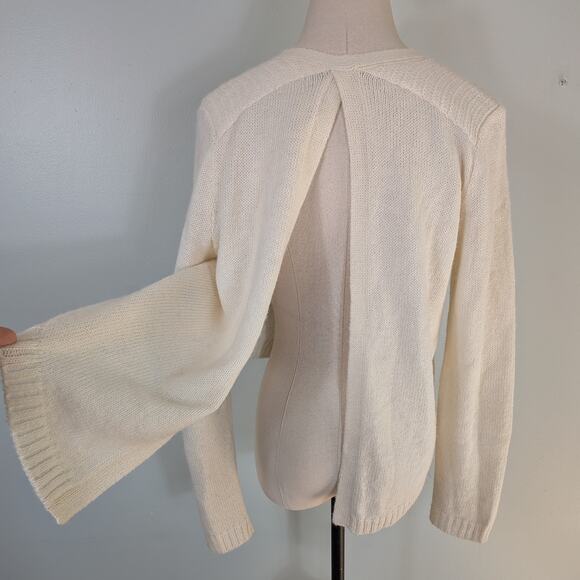Jenni Kayne Alpaca Sweater M Cream Pullover Wool Slit Open Back Crew Neck Work - Picture 3 of 9